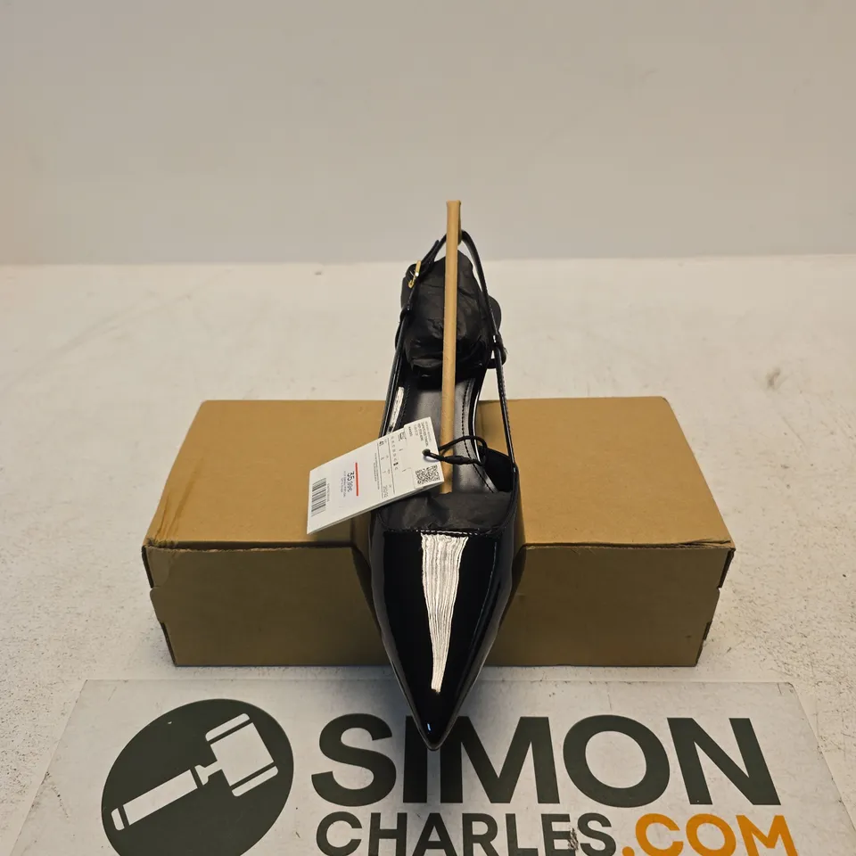MANGO BLACK PATENT SLINGBACK HEELS, UK 8 (EU 41) – BOXED