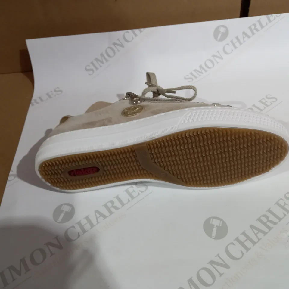 BOXED PAIR OF RIEKER GOLD METALLIC TRAINERS - SIZE 6.5