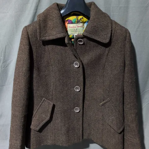 JOULES TWEED BLAZER - BROWN HERRINGBONE, BUTTON FRONT SIZE 14