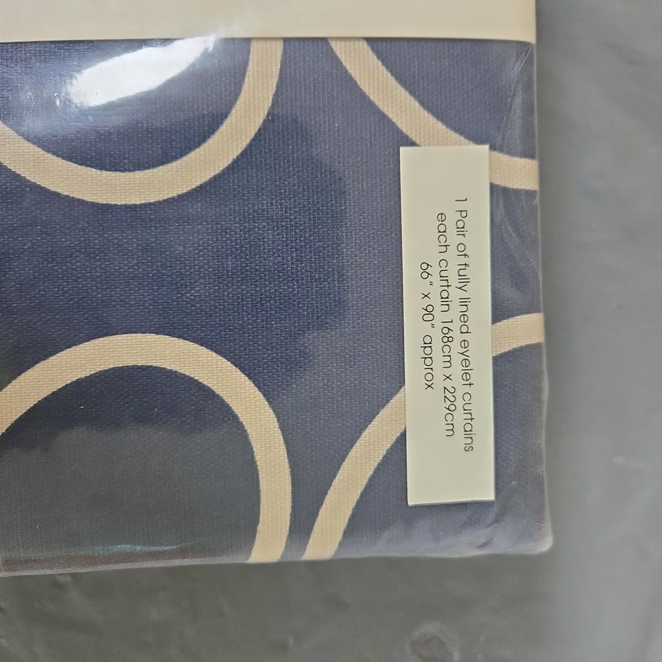 ORLA KIELY LINEAR STEM WHALE CURTAINS – NAVY, 168 CM X 229 CM (66 X 90 IN) PAIR, FULLY LINED EYELET