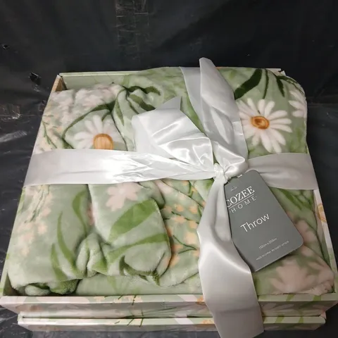 COZEE HOME THROW BLANKET – FLORAL GREEN, 152 CM X 203 CM