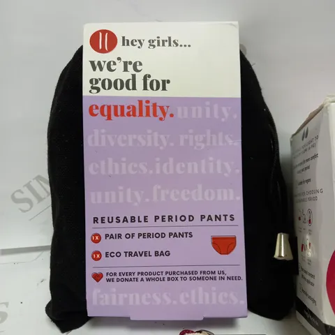 LOT OF APPROX 4 TO INCLUDE REUSABLE PERIOD PANTS , TAMPONS , FIRST AID BAG