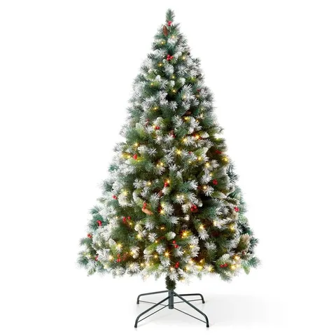 BOXED VERRY-MERRY CLAUDIA FROSTED CHRISTMAS TREE WITH LED LIGHTS, PINECONE, BERRIES