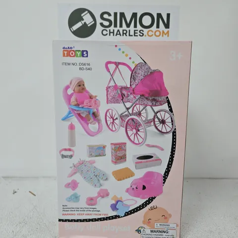 DEAO TOYS BABY DOLL PLAYSET – PINK PRAM WITH ACCESSORIES (3+)