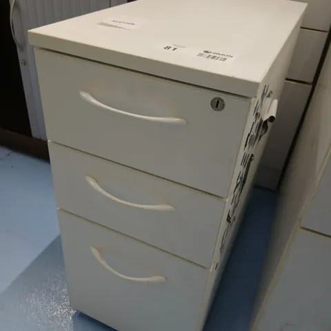 THREE PORTABLE THREE DRAWER OFFICE CHEST OF DRAWERS