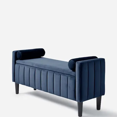 BOXED ELOISE WINGED VELVET STORAGE OTTOMAN - MIDNIGHT