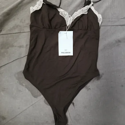 PULL & BEAR STRAPPY BALCONETTE LACE BODY SUIT IN CHOCOLATE SIZE SMALL