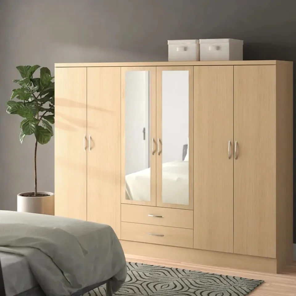 BOXED BRASHEAR 6 DOOR WARDROBE RUSTIC OAK (4 BOXES)