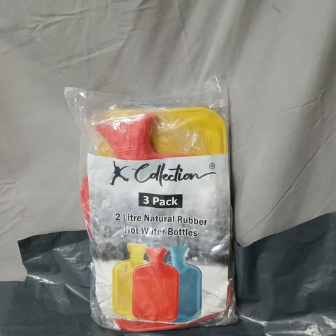 K COLLECTION 3 PACK 2 LITRE NATURAL RUBBER HOT WATER BOTTLES
