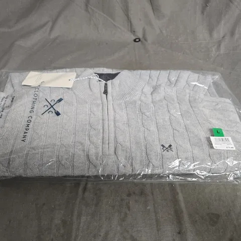 OARSMAN CABLE KNIT HALF-ZIP CARDIGAN – MEN'S, GREY MARL, UK SIZE L 