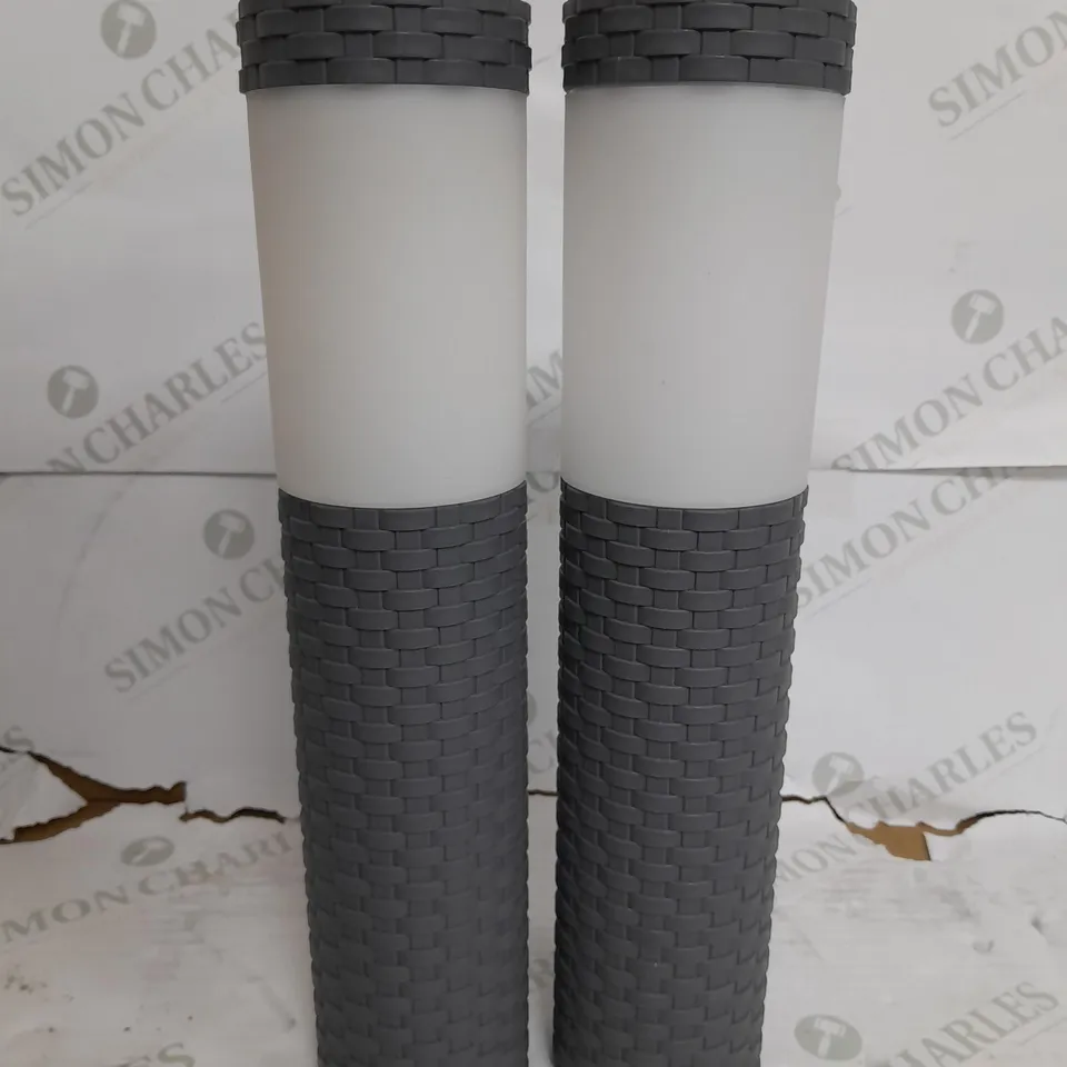 SOLAR FLAME EFFECT GREY BOLLARD PAIR