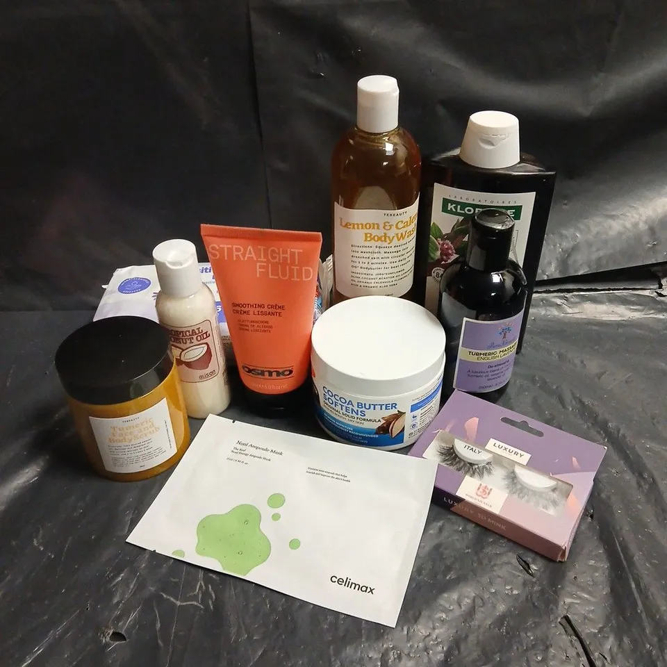 APPROXIMATEY 20 ASSORTED HEALTH AND BEAUTY PRODUCTS TO INCLUDE - PURE EXTRACTS TUMERIC MASSAGE OIL - TEBEUTY TUMERIC FACE AND BODY SCRUB - SENSITIVE BABY WIPES - ETC