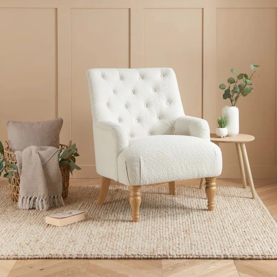 BOXED HEGLAND 73cm WIDE TUFTED POLYESTER BLEND ARMCHAIR - WHEAT (1 BOX)