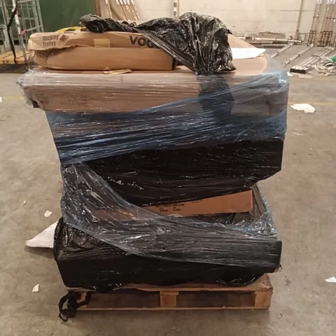 PALLET OF ASSORTED CATERING GOODS - RACKING, TROLLEY