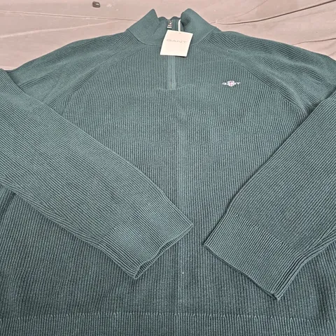 GANT COTTON WOOL HALF ZIP CARDIGAN - SIZE LARGE