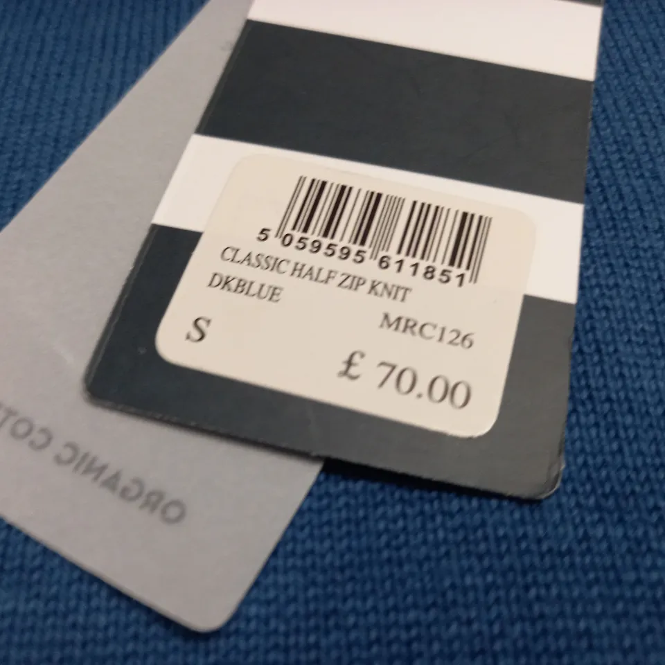 CREW CLOTHING HALF ZIP JUMPER IN BLUE - S