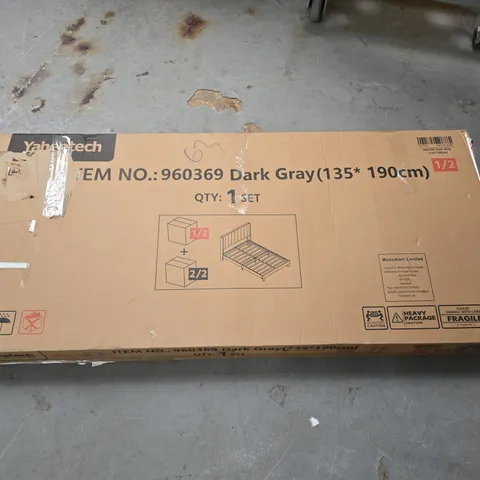 YAHEETECH DARK GRAY BED FRAME 135 × 190 CM – BOXED, (MISSING 2ND BOX)