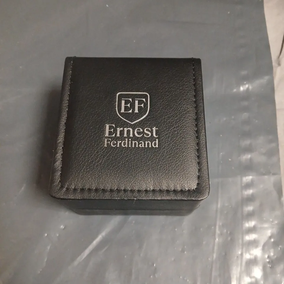 ERNEST FERDINAND EF WATCH – GOLD-TONE CASE, BROWN LEATHER STRAP 