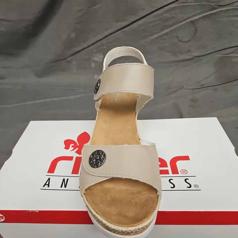 BOXED PAIR OF WOMENS RIEKER STRAP WEDGE SANDALS - UK SIZE 40