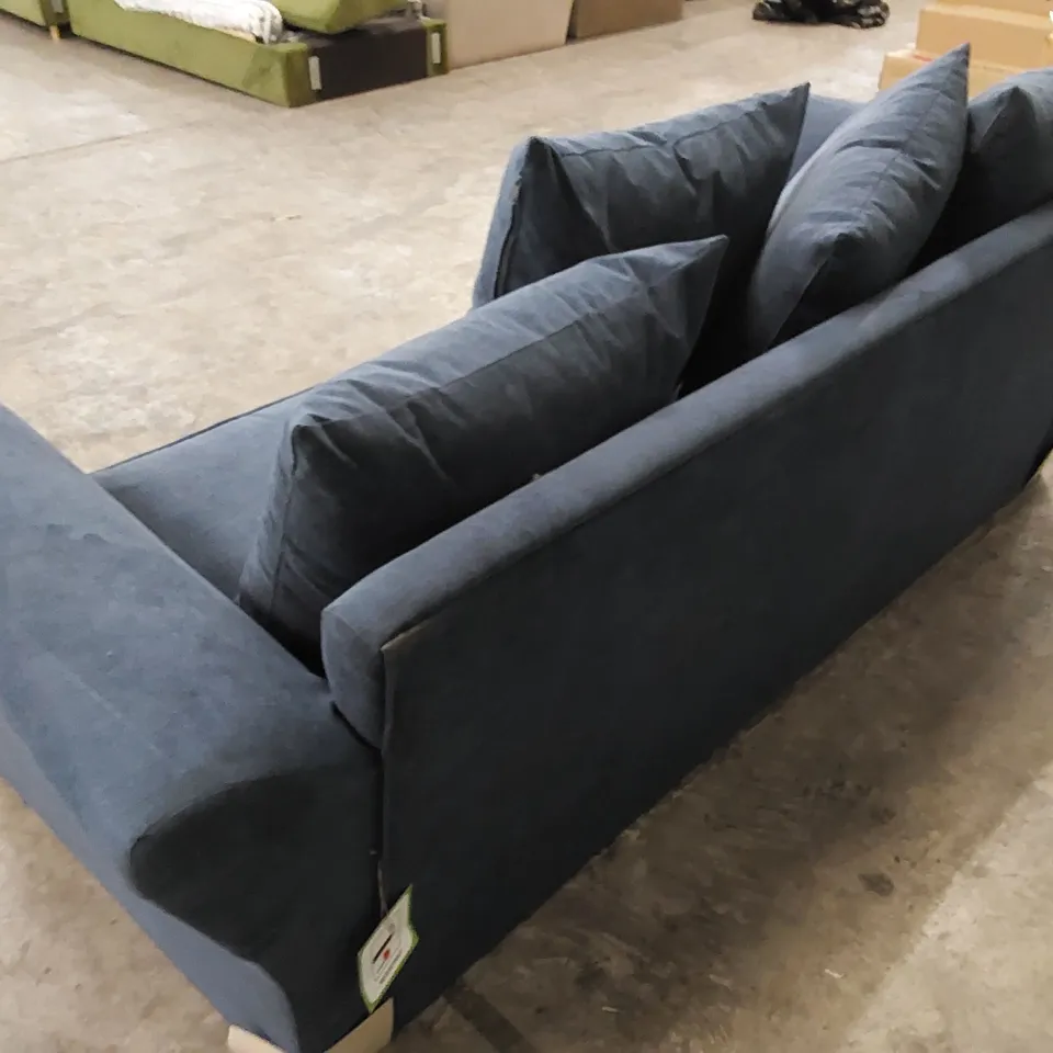 QUALITY DESIGNER 3 SEATER FABRIC UPHOLSTERED SOFA - NAVY BLUE