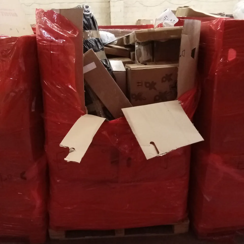 PALLET OF ASSORTED HOUSEHOLD GOODS AND PRODUCTS TO INCLUDE; KIDS BICYCLE, CUTTING MATT, BOXED FURNITURE ETC