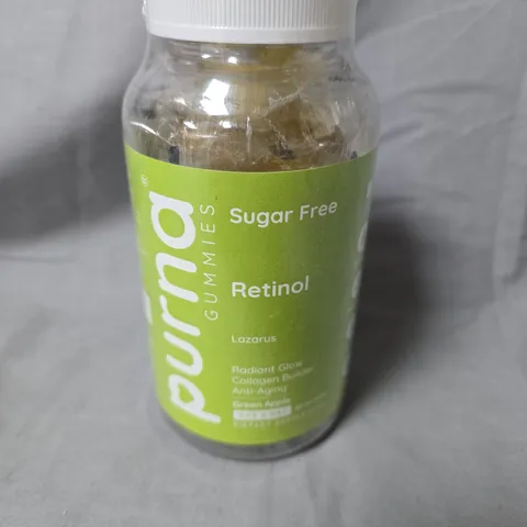 BOX OF APPROXIMATELY 18 JARS OF PURNA GUMMIES RETINOL SUGAR FREE – FACIAL SKIN CARE-EXPIRY DATE 2024 -GREEN APPLE 