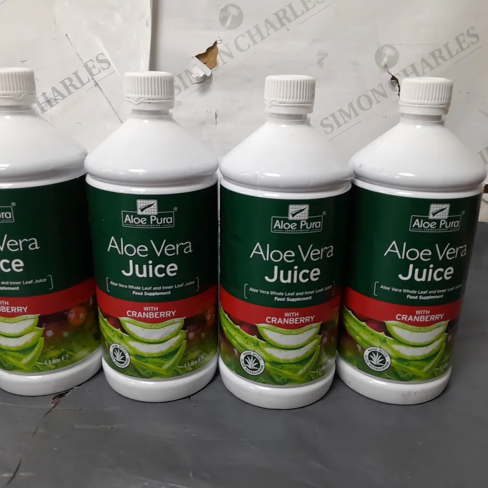 LOT OF 4 ALOE PURA 1L CRANBERRY ALOE VERA JUICE'S