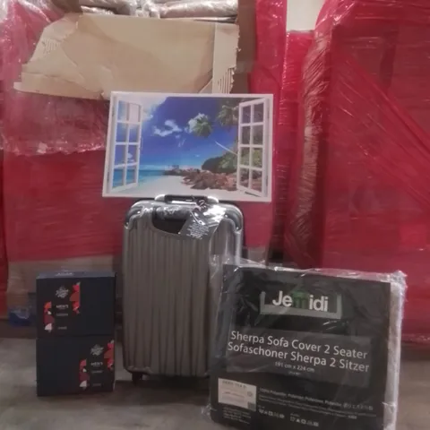 PALLET OF ASSORTED HOUSEHOLD GOODS AND FURNITURE TO INCLUDE; LARGE QUANTITY OF THE HANDMADE SOAP (MENS EDITION), VINGARDEVALISE WINE TRAVEL SUITCASE ETC 