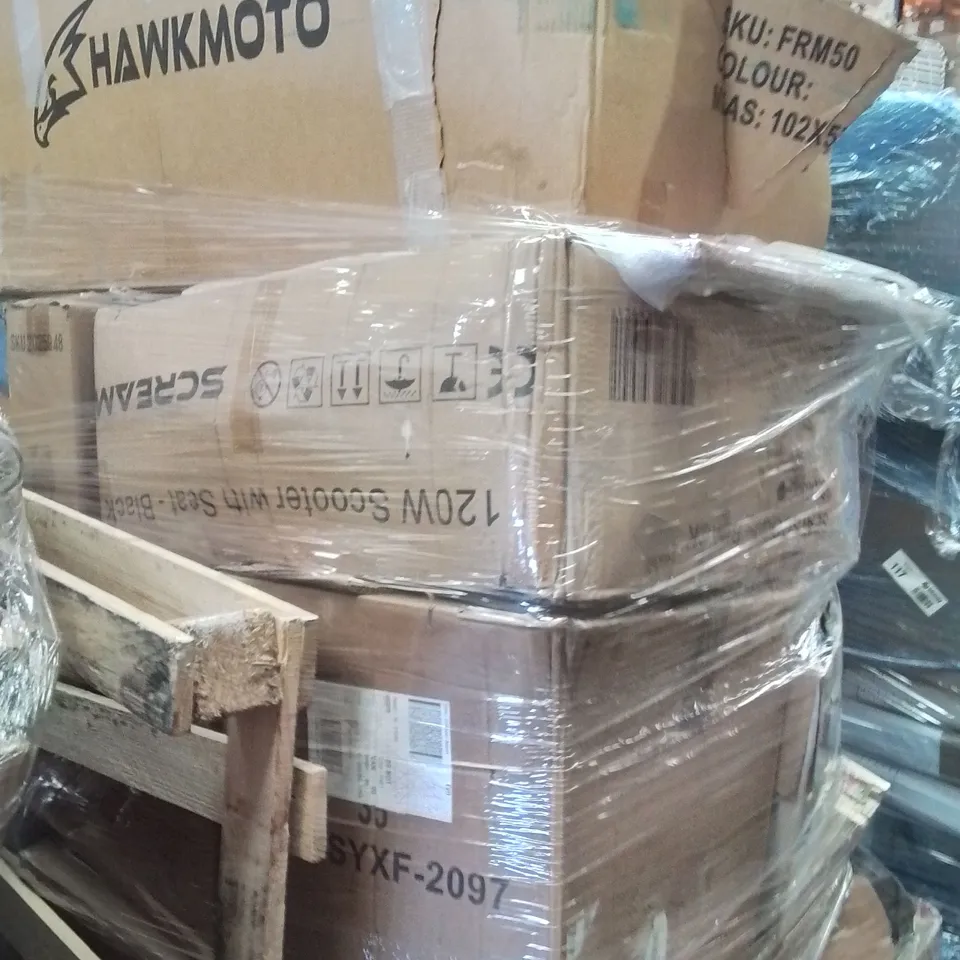 PALLET OF ASSORTED HOUSEHOLD GOODS AND PRODUCTS TO INCLUDE;CANVAS,VACUUM CLEANERS,EXERTERNAL REAR AXLE,DUVET