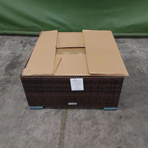 DESIGNER FLORIDA OTTOMAN/COFFEE TABLE IN RATTAN CHOCOLATE MIX AND COFFEE CREAM COLOUR WITH GLASS TOP