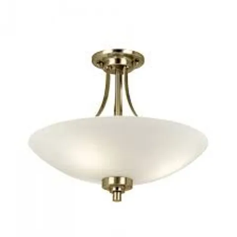 BOXED ENDON 3 LIGHT SEMI FLUSH FITTING ANTIQUE BRASS
