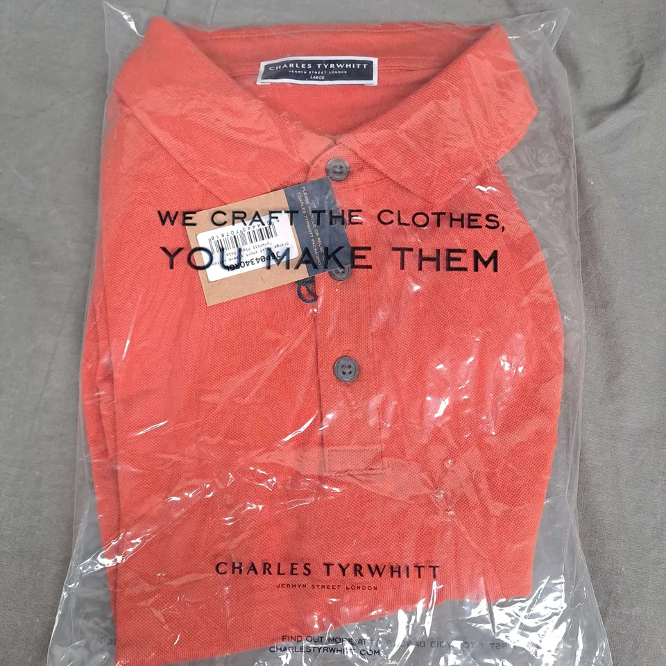 CHARLES TYRWHITT SHORT SLEEVE PIQUE POLO IN ORANGE SIZE L