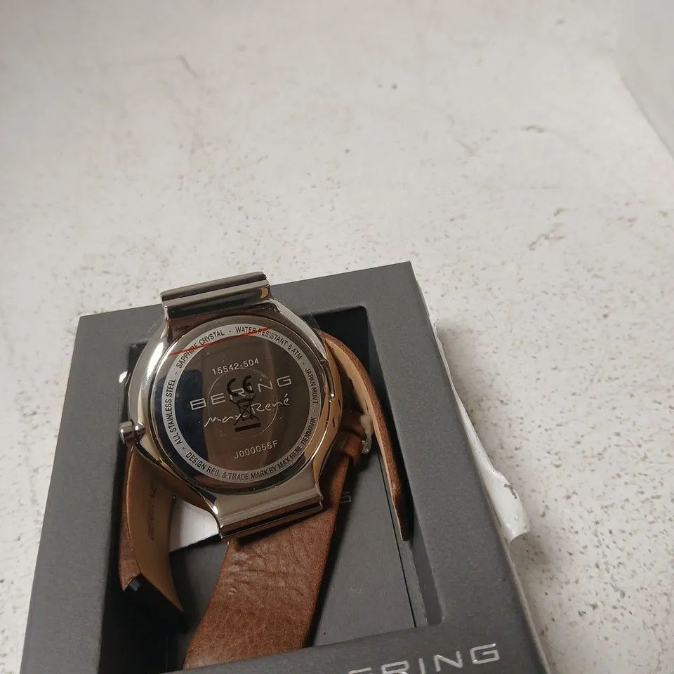 BERING 15542-504 WATCH – STAINLESS STEEL CASE, BROWN LEATHER STRAP