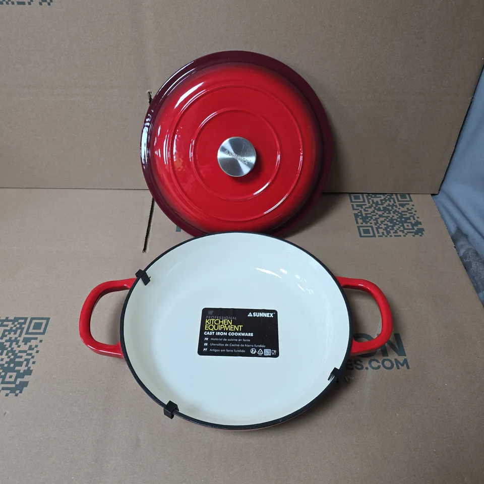 SUNNEX CAST IRON COOKWARE – RED ENAMELLED COVERED CASSEROLE WITH LID