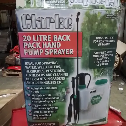 BOXED CLARKE 20 LITRE BACK PACK HAND PUMP SPRAYER
