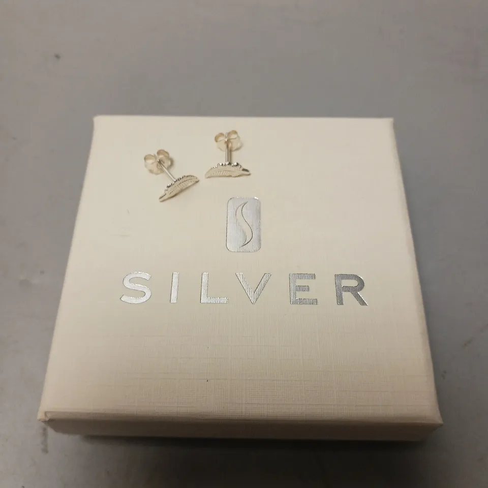 BOXED SILVER FEATHER STUD EARRINGS