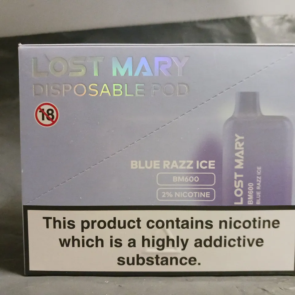 BOXED AND SEALED LOST MARY PACK OF DISPOSABLE VAPES - BLUE RAZZ ICE