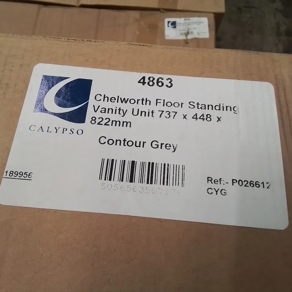 BOXED AS NEW CALYPSO CHELWORTH FLOOR STANDING VANITY UNIT IN CONTOUR GREY - 737X448X822MM