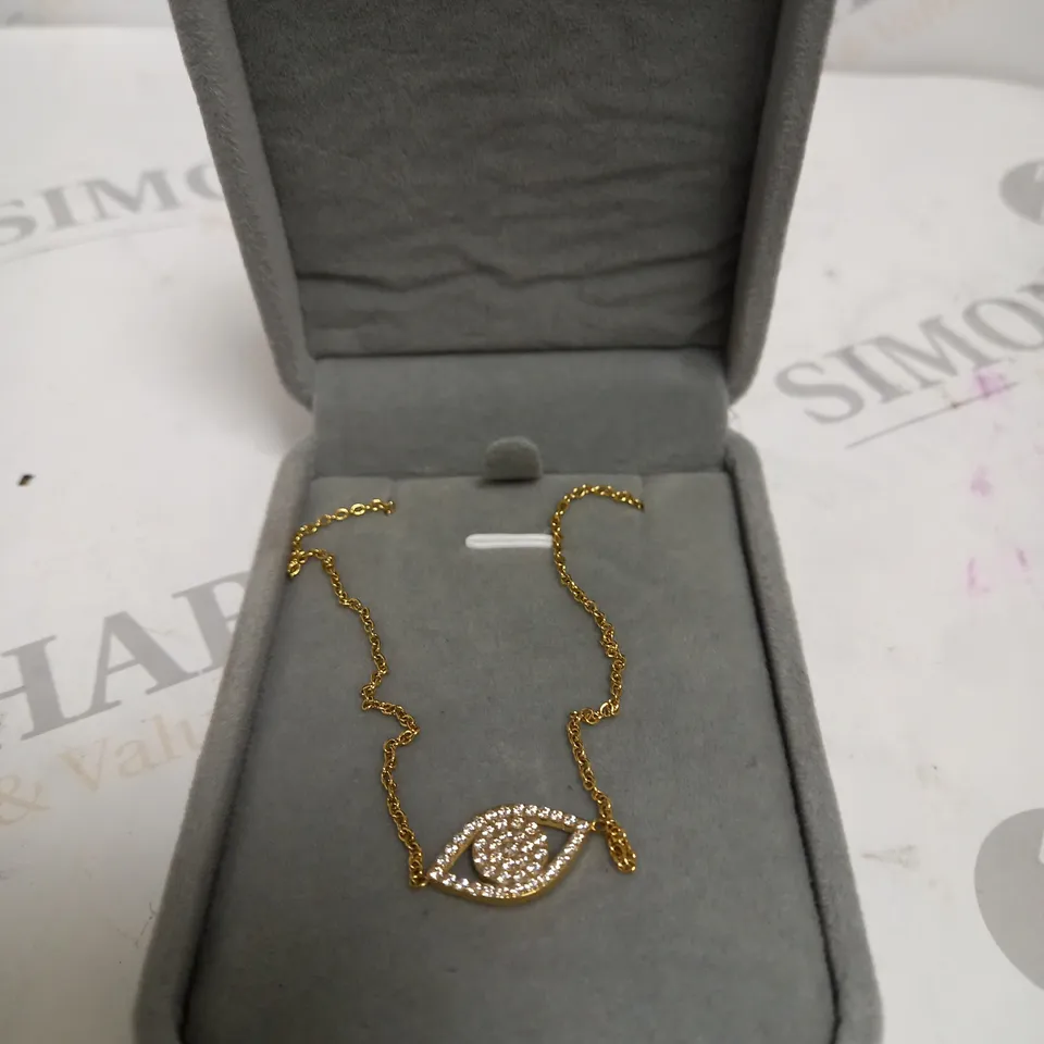 DESIGNER GLASS STONE EYE PENDANT CHAIN LINK NECKLACE 