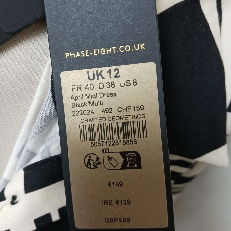 PHASE 8 APRIL MIDI DRESS BLACK/MULTI SIZE UK 12