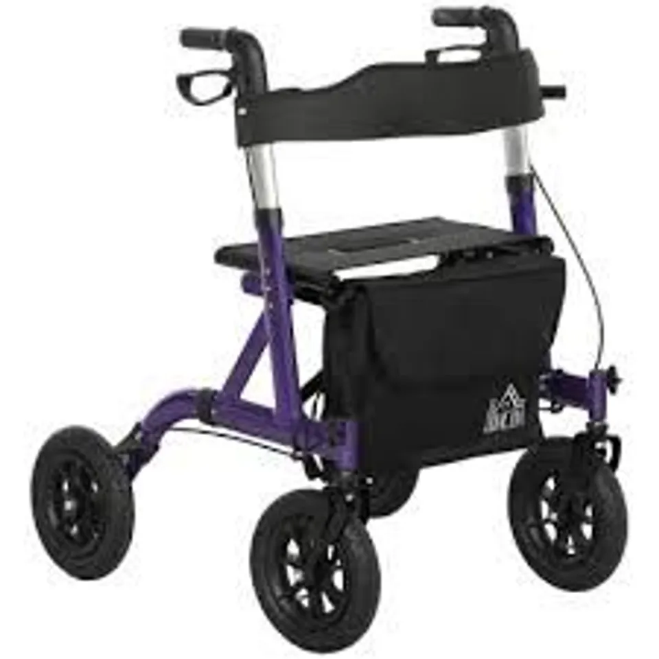 BOXED HOMCOM FOLDING ROLLATOR WALKER WITH DUAL BRAKES, AND 6 ADJUSTABLE HANDLE HEIGHT FOR SENIORS, PURPLE