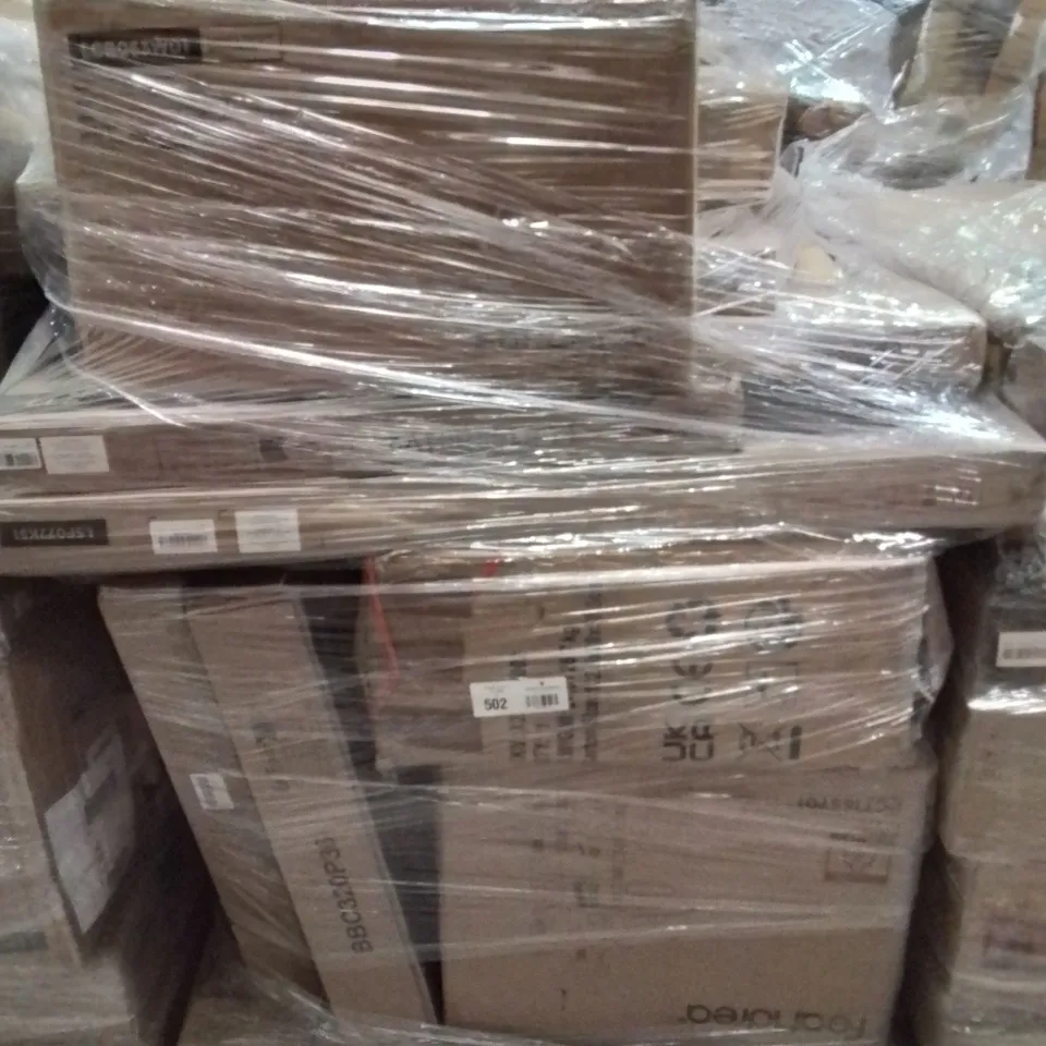 PALLET CONTAINING VARIOUS ASSORTED CUSTOMER RETURNS. TO INCLUDE: MAILBOX, LAUNDRY HAMPER, SHELVING ECT.