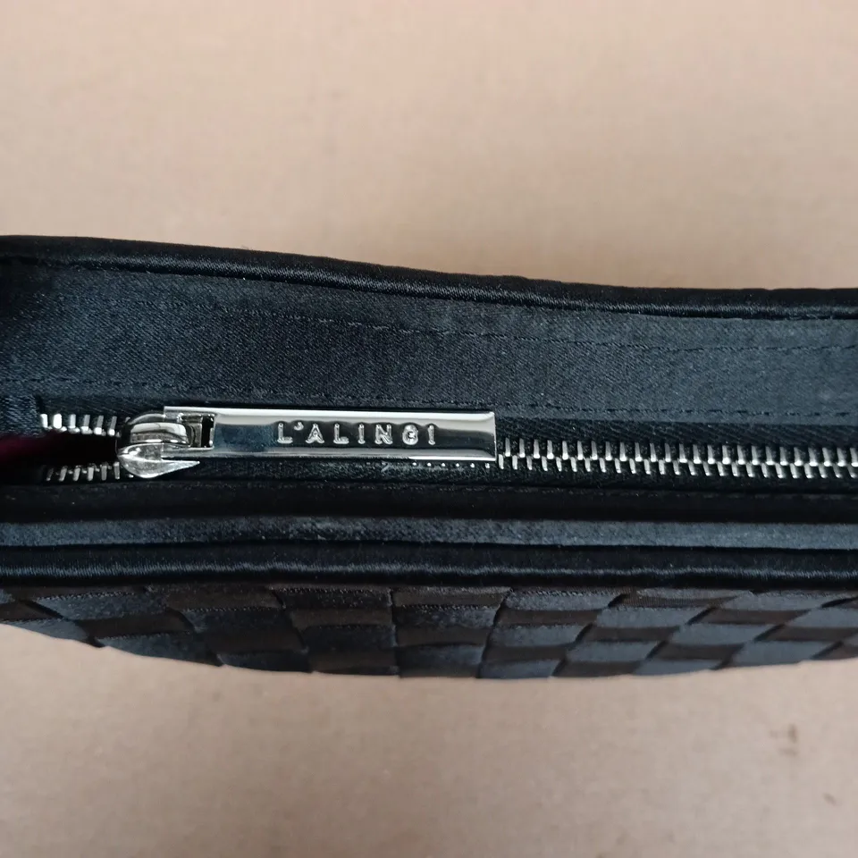 LALINGI BLACK WOVEN EVENING CLUTCH WITH DIAMOND CIRCULAR HANDLE