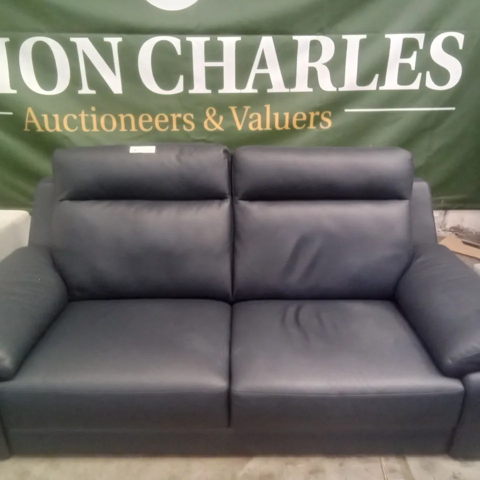 QUALITY ITALIAN DESIGNER MARCELLO 3 SEATER SOFA - BLUE NAVY LEATHER