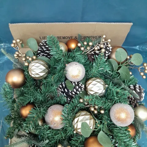 BOXED COPPER AND GOLD PRE-LIT FESTIVE WREATH