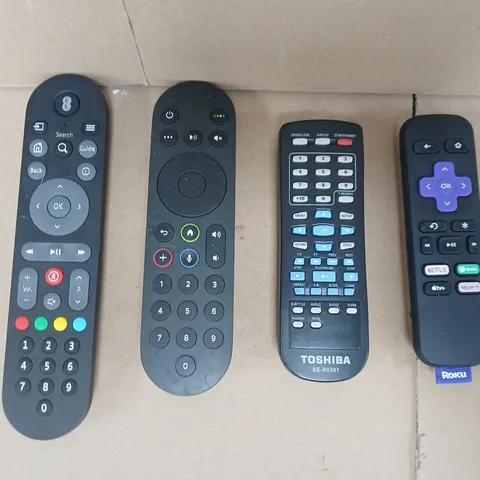 APPROXIMATELY 8 ASSORTED HOUSEHOLD ITEMS TO INCLUDE VARIOUS REMOTES AND CABLES, ETC