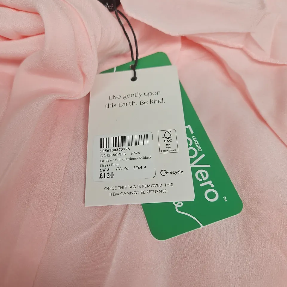NOBODYS CHILD PINK BRIDESMAIDS GARDENIA MIDAXI DRESS PLAIN UK 8 WITH TAGS