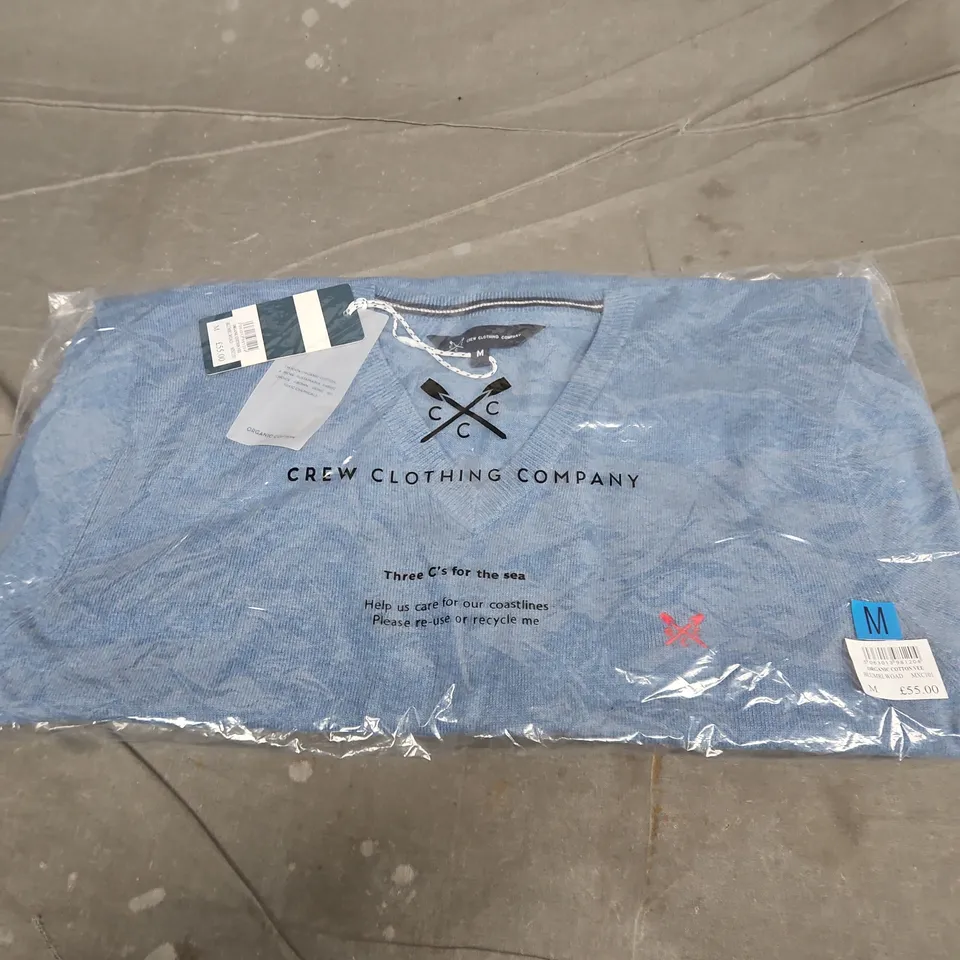 CREW CLOTHING COMPANY ORGANIC COTTON VEE NECK JUMPER – BLUE, SIZE M 