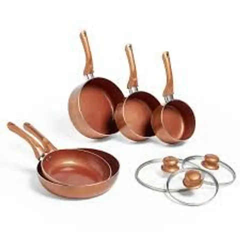 BOXED VONSHEF 5 PIECE COPPER PAN SET, INDUCTION SAFE STAINLESS STEEL POT & PAN SET WITH NON STICK COATING & GLASS LIDS FOR ALL HOB TYPES