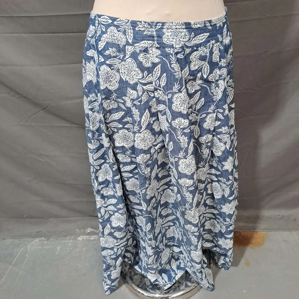 SEASALT CORNWALL JAMBOREE SKIRT IN STONE FLOWER INDIGO SIZE 10